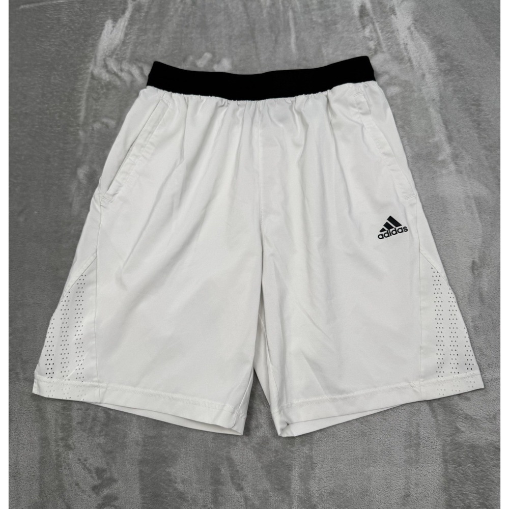 adidas Shorts Mens Small White Training Gym Basketball Warm Up Athletic Logo Y2K